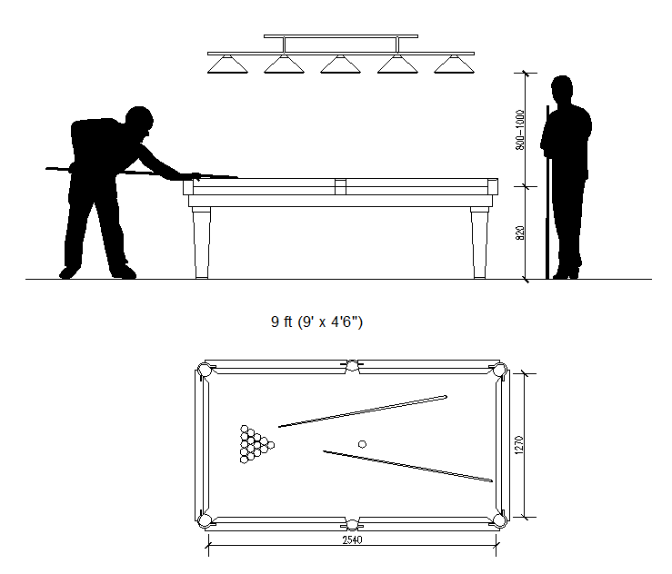 Snooker and billards table  plan dwg file