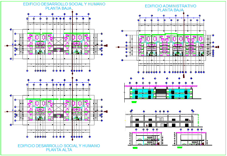 Social and human development building of government design with plan,elevation and section view dwg file