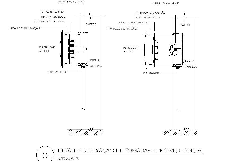Socket and switch fixing detail dwg file