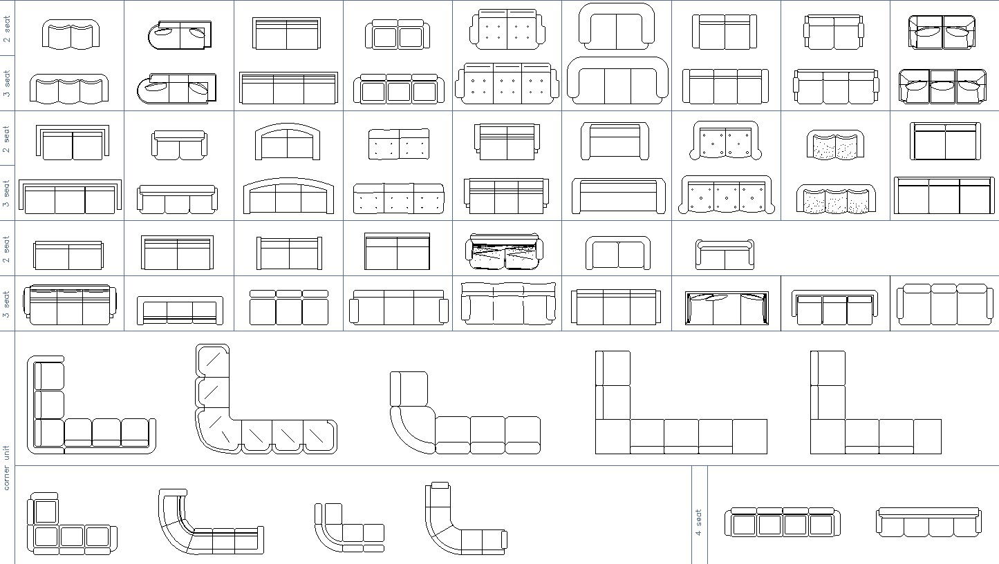 AutoCAD Sofa 2D CAD Blocks DWG File for Interior Plans