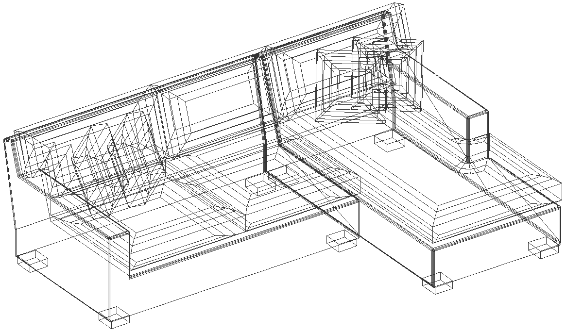 Sofa Design wireframe 3D view in DXF AutoCAD drawing
