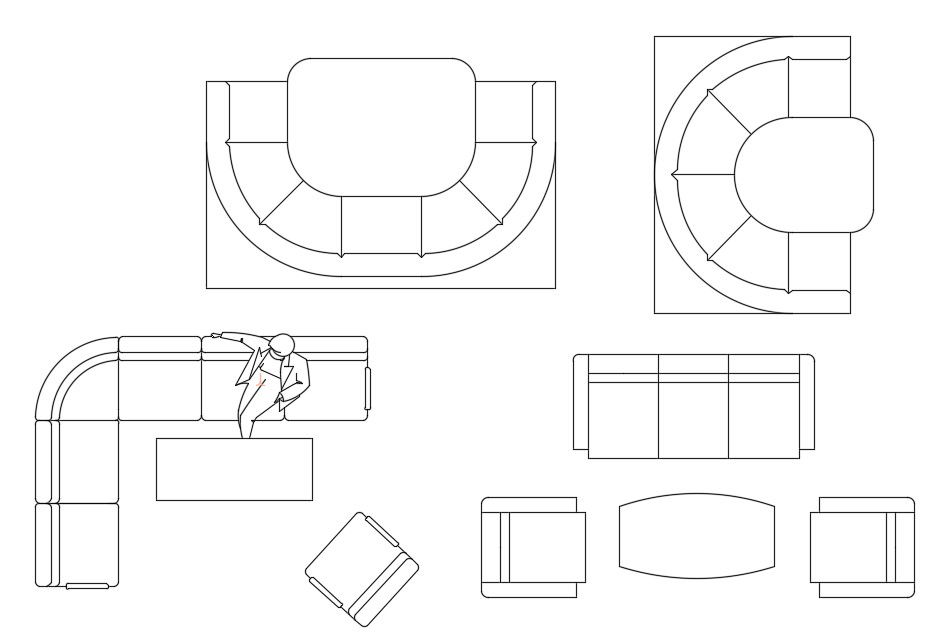 Sofa Set CAD Blocks Top View Drawing Free DWG File