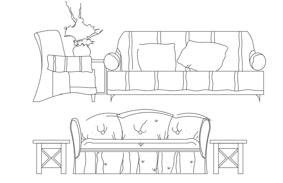 Sofa Set Elevation DWG File Free CAD Blocks for Interiors