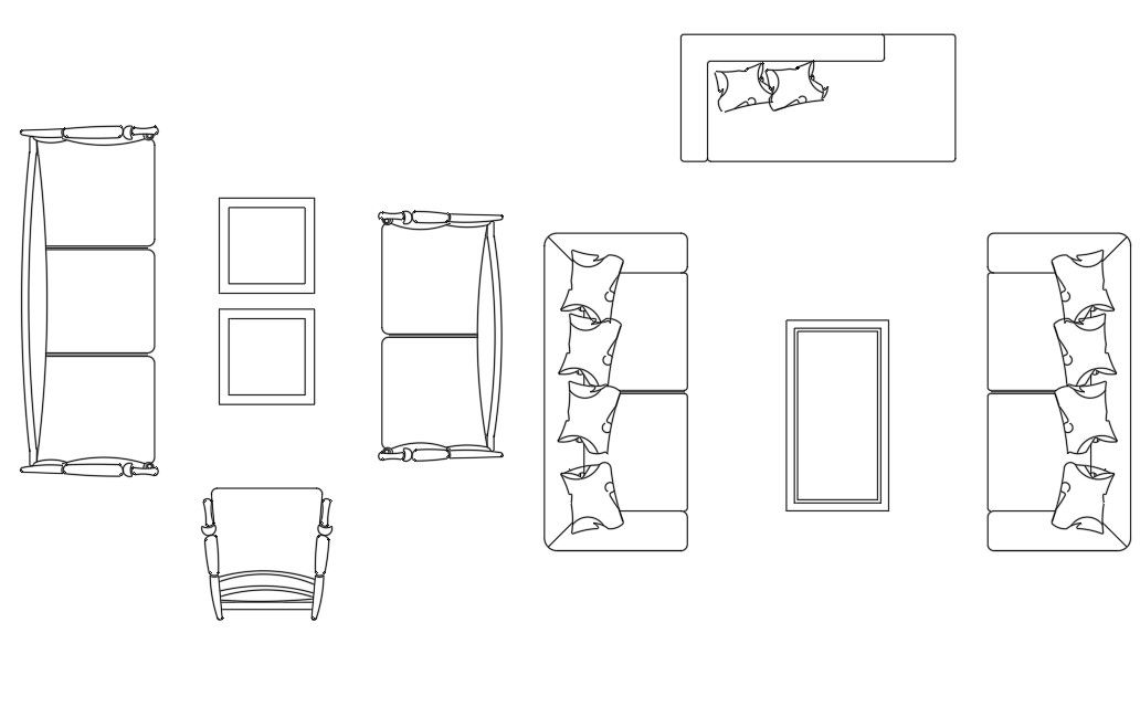 Sofa Set with Center Table for Living Room Free CAD Blocks