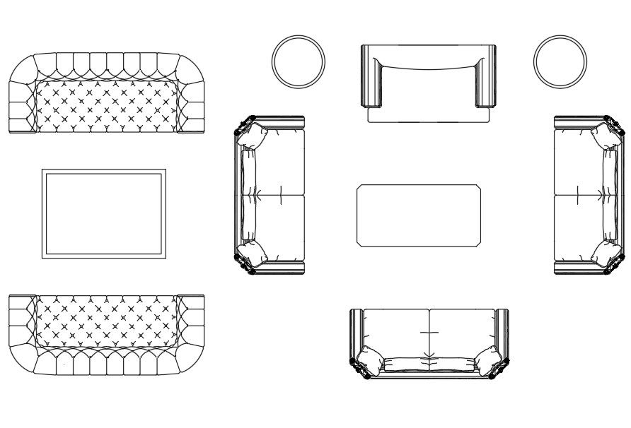 Living Room Sofa Set with Center Table Furniture DWG File