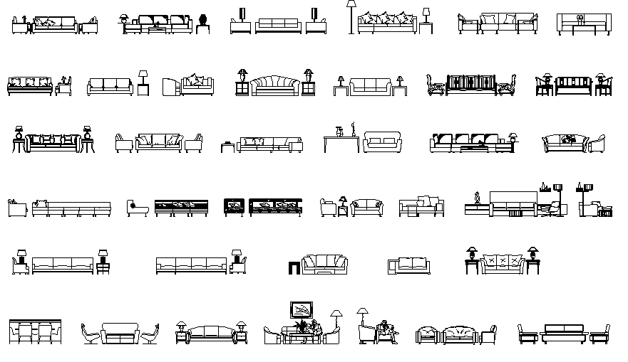 Sofas and Armchairs Elevation DWG File for Designers