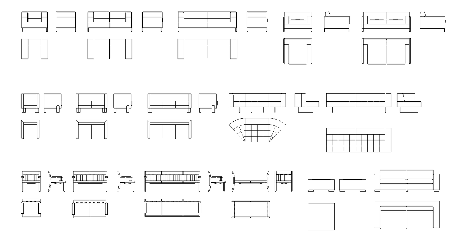 Sofas and Armed Chairs Plan DWG File for Interior Layouts