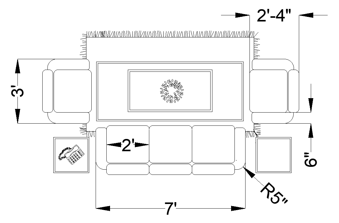 2D CAD Drawing of Sofa Set for Interior Design Projects