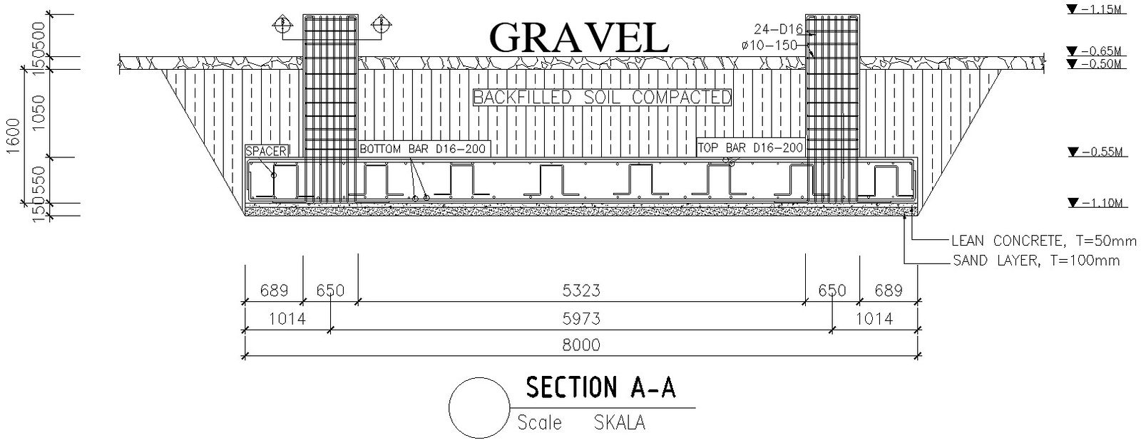 Soil foundation of legged tower details Autocad file ,cad drawing , dwg format