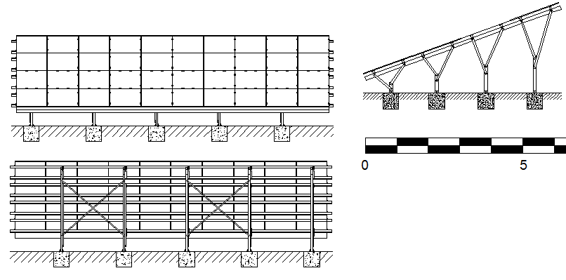 Solar panel details of structure on concrete shoe dwg file