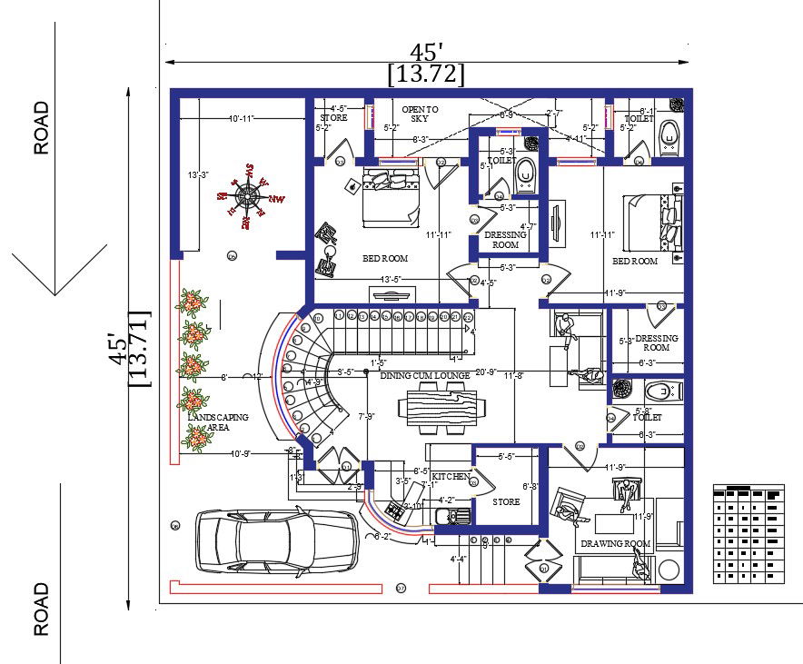 South East Facing House 2 BHK Plan Drawing DWG File