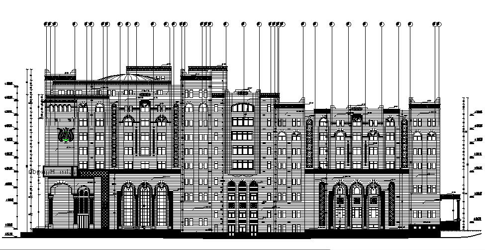 South elevation details of multi-flooring government building dwg file