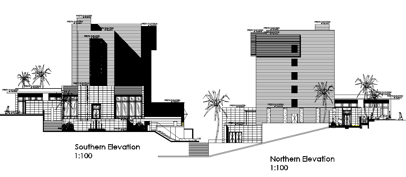 South And North Elevation Hotel Building Drawing Download DWG File