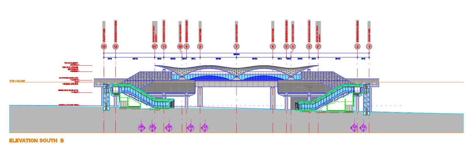 South elevation B of metro station in AutoCAD 2D drawing, dwg file, CAD file