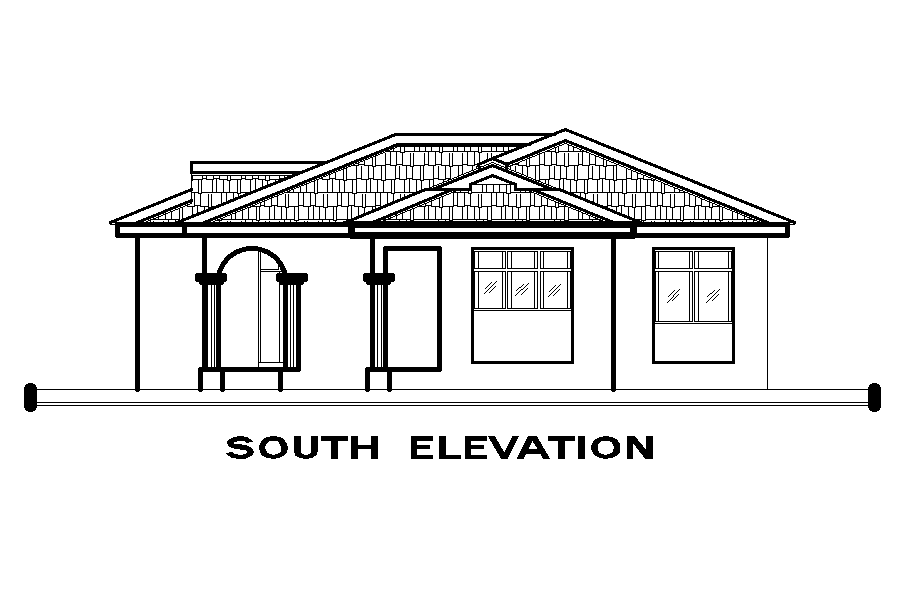 South side elevation of 14x16m house plan is given in this Autocad drawing file. Download now.