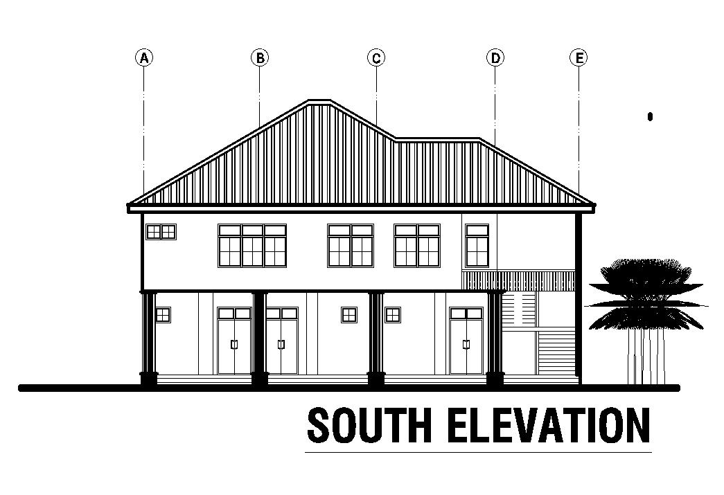 South side elevation of 16x13m house plan is given in this Autocad drawing file.Download now.