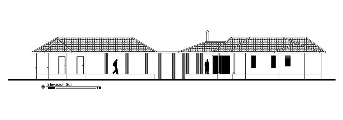 South side elevation view of 73’x73’ house building is given in this Autocad drawing file. Download now.