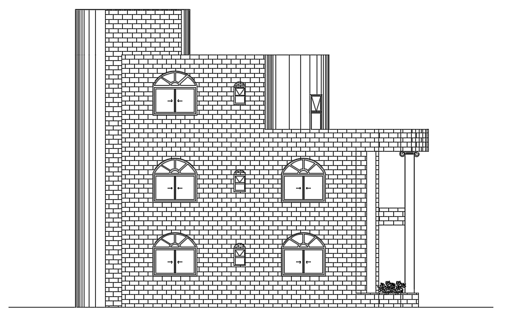 South side elevation view of the 16x15m villa building AutoCAD drawing