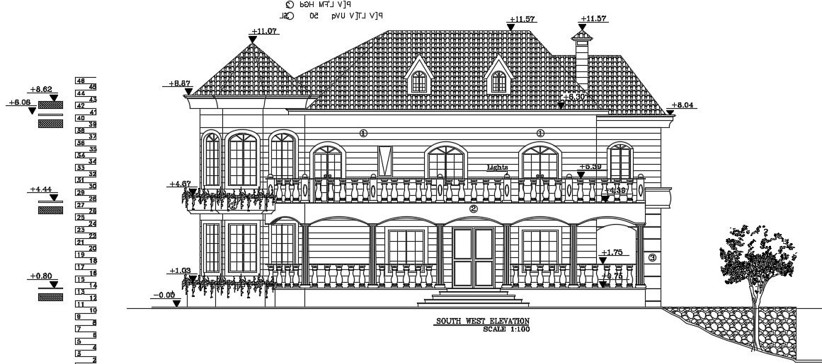Southwest elevation view of the 16x16m luxury villa building