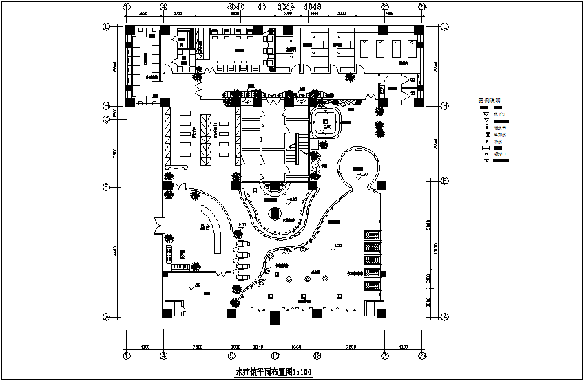 Spa architectural design with bathing view dwg file