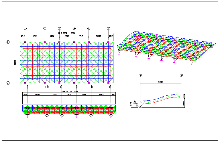 Space Frame Layout CAD Drawing with Support Locations in AutoCAD DWG