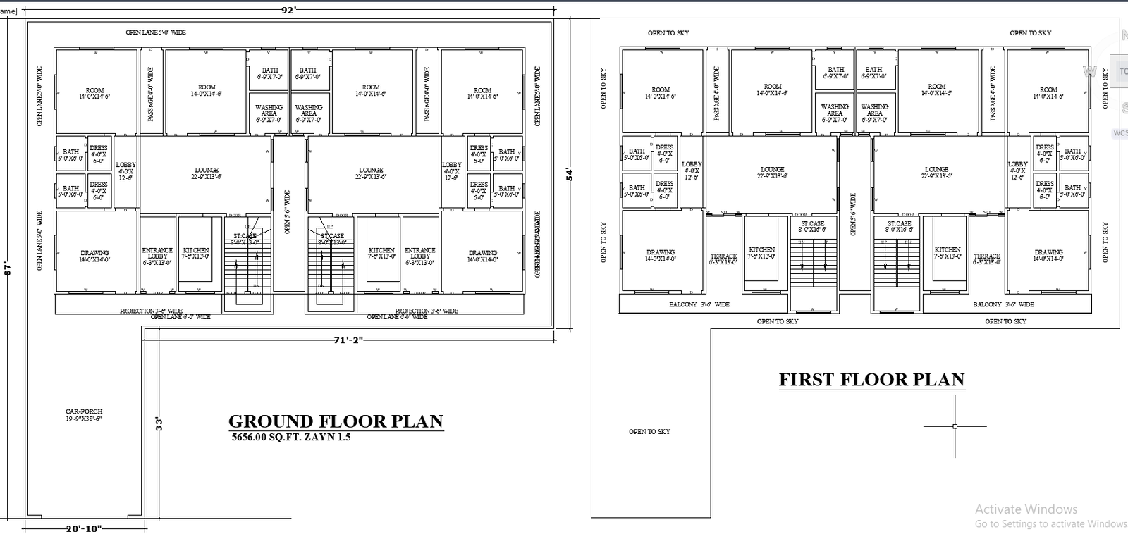 5656 sq ft Two-Story Residential Plan in CAD DWG File