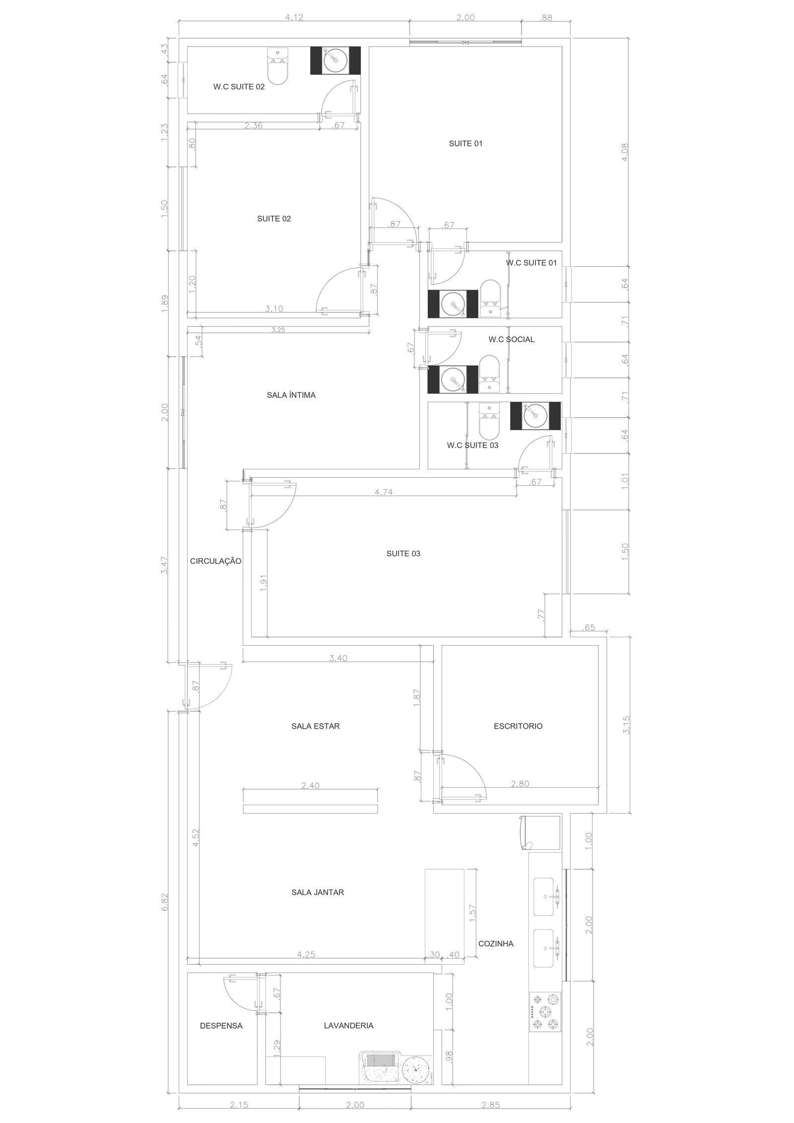 Spanish house plan DWG format with labeled dimension