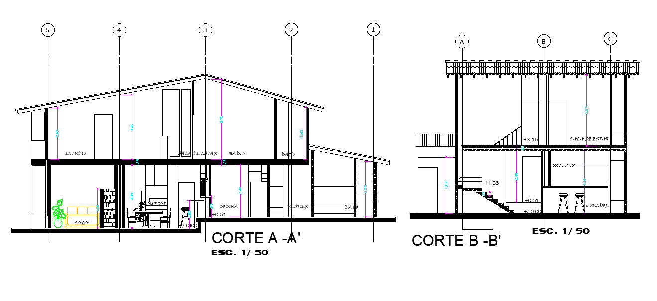 Span House Building Section CAD Drawing Download DWG File