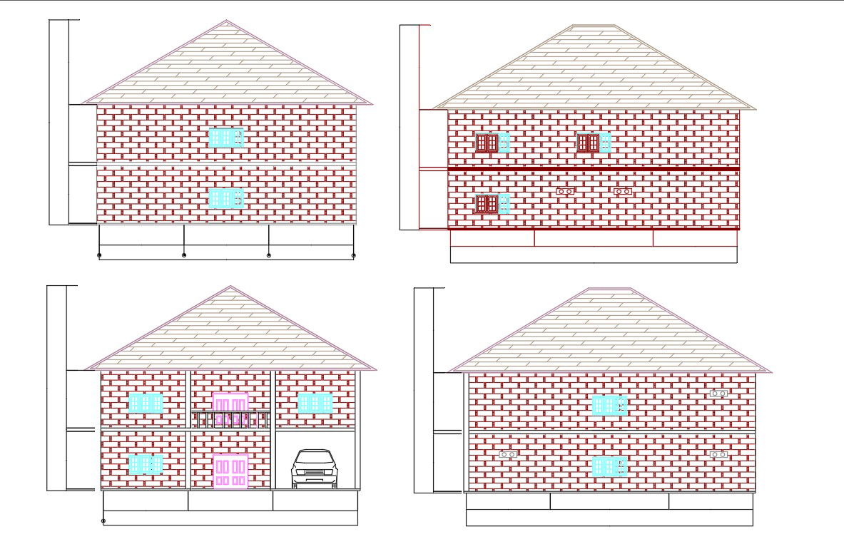 Span Roof House Building Design DWG File