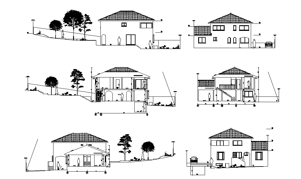 Span Roof House Building Sectional Elevation Drawing Download DWG File