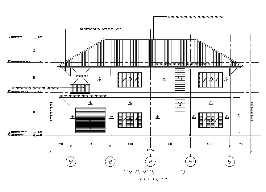 Span Roof House Building Side Elevation Design Download DWG File