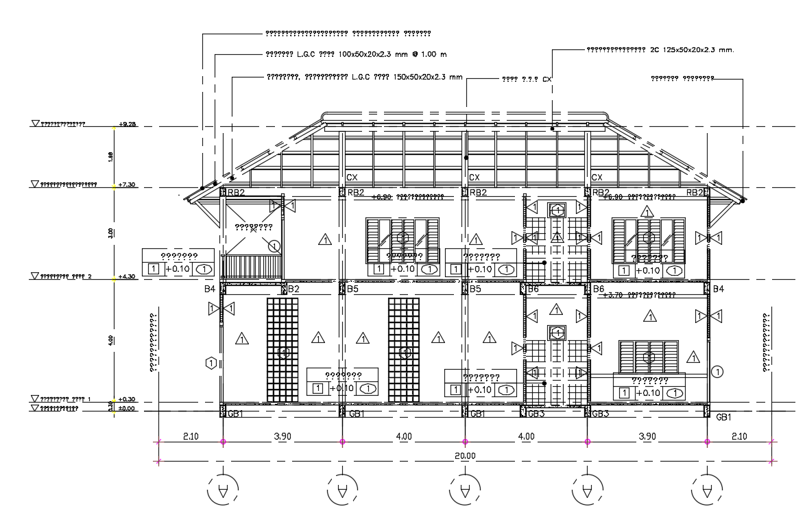 Span Roof House Building Side Section AutoCAD Drawing Download DWG File