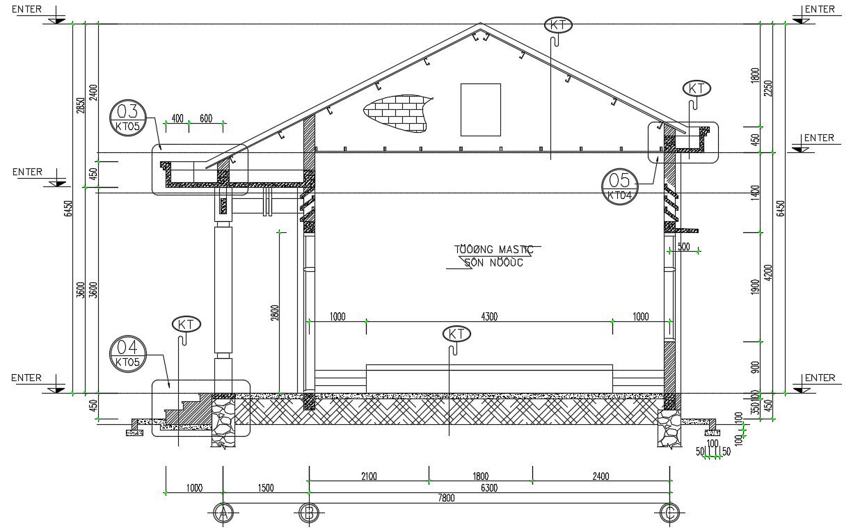 Span Roof House Section AutoCAD Drawing Download Free DWG File