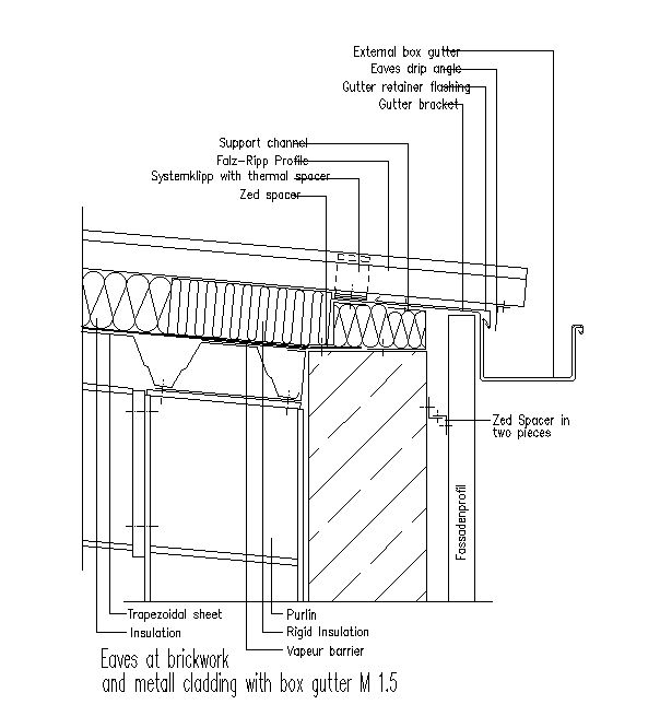 Span Roof With Gutter Line Section CAD Drawing Download DWG File