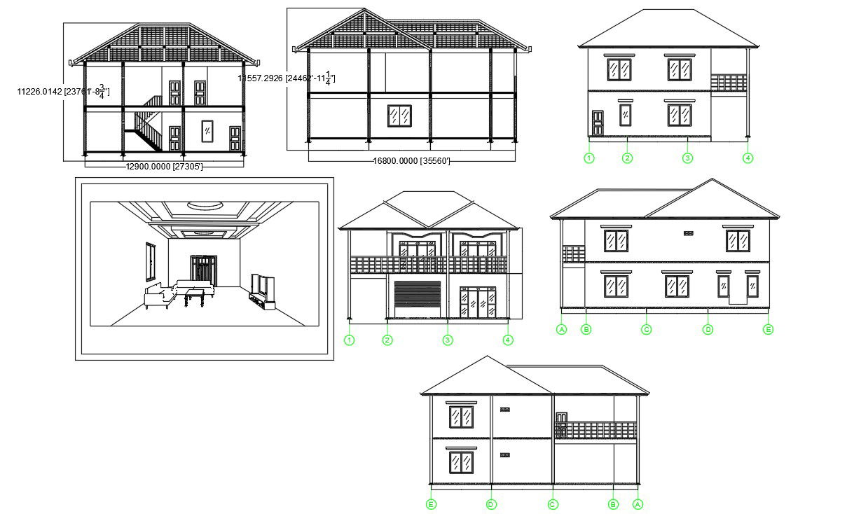 Span Truss Roof House Building Design AutoCAD File