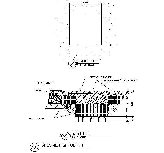Specimen shrub pit plan and section detail dwg file