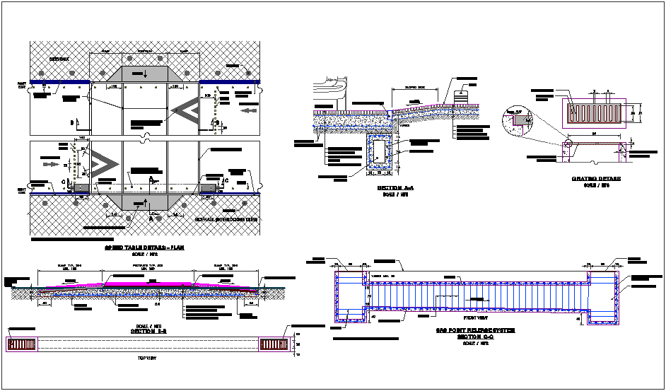 Speed table detail view with road surface dwg file