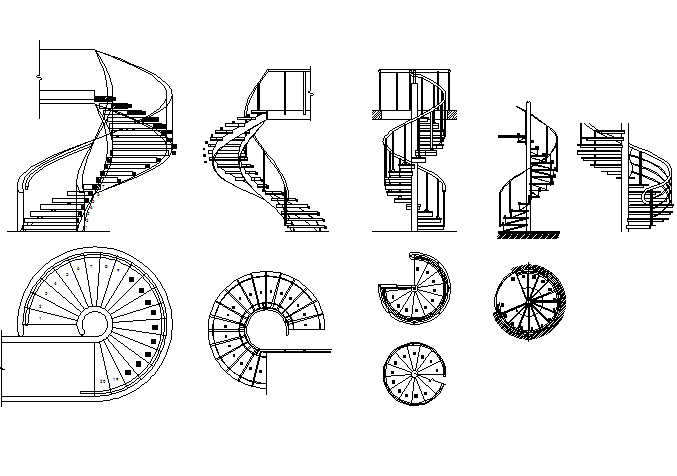 Spiral stair plan and elevation detail dwg file