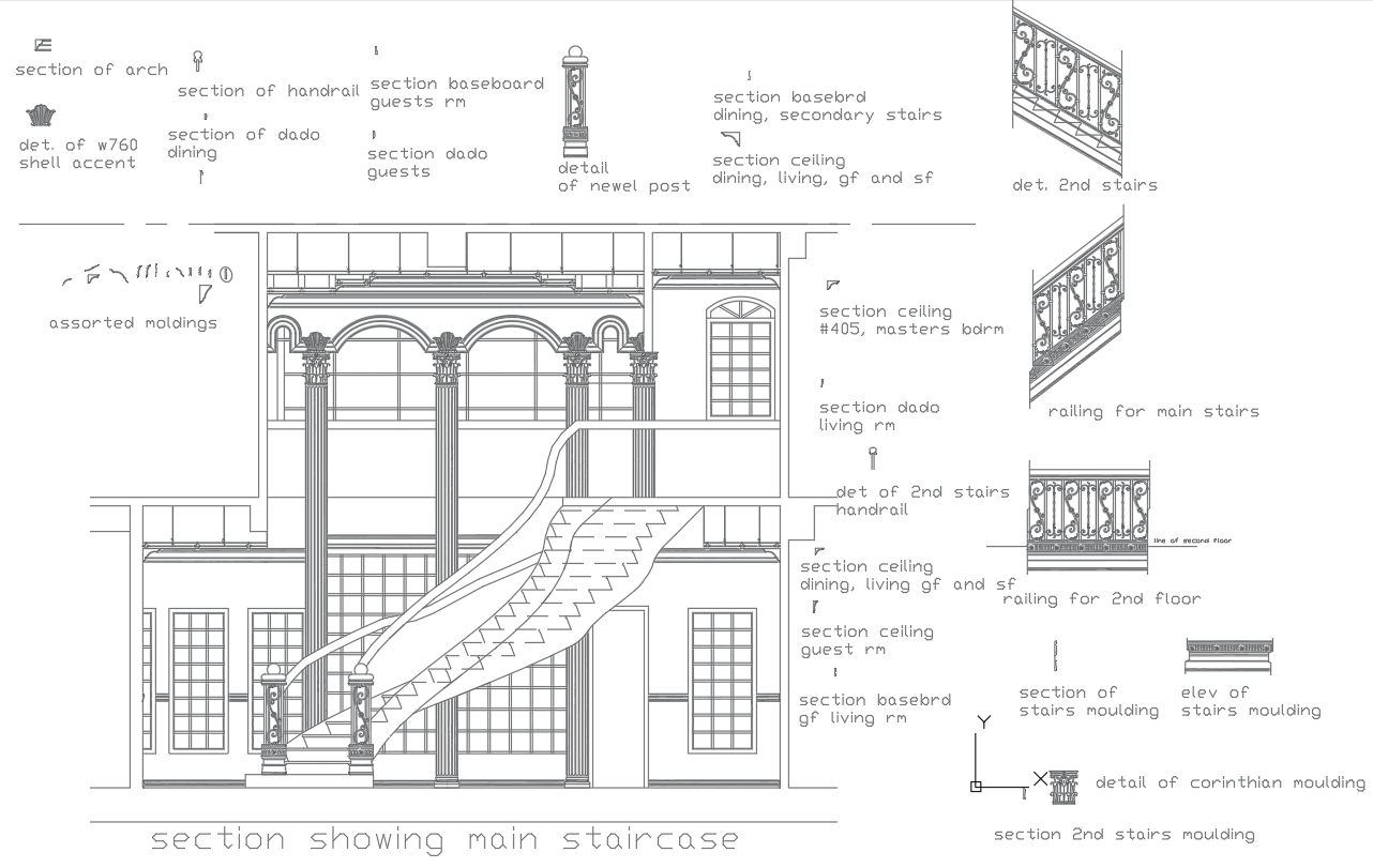 Spiral Stair Design With Section And Elevation In DWG File