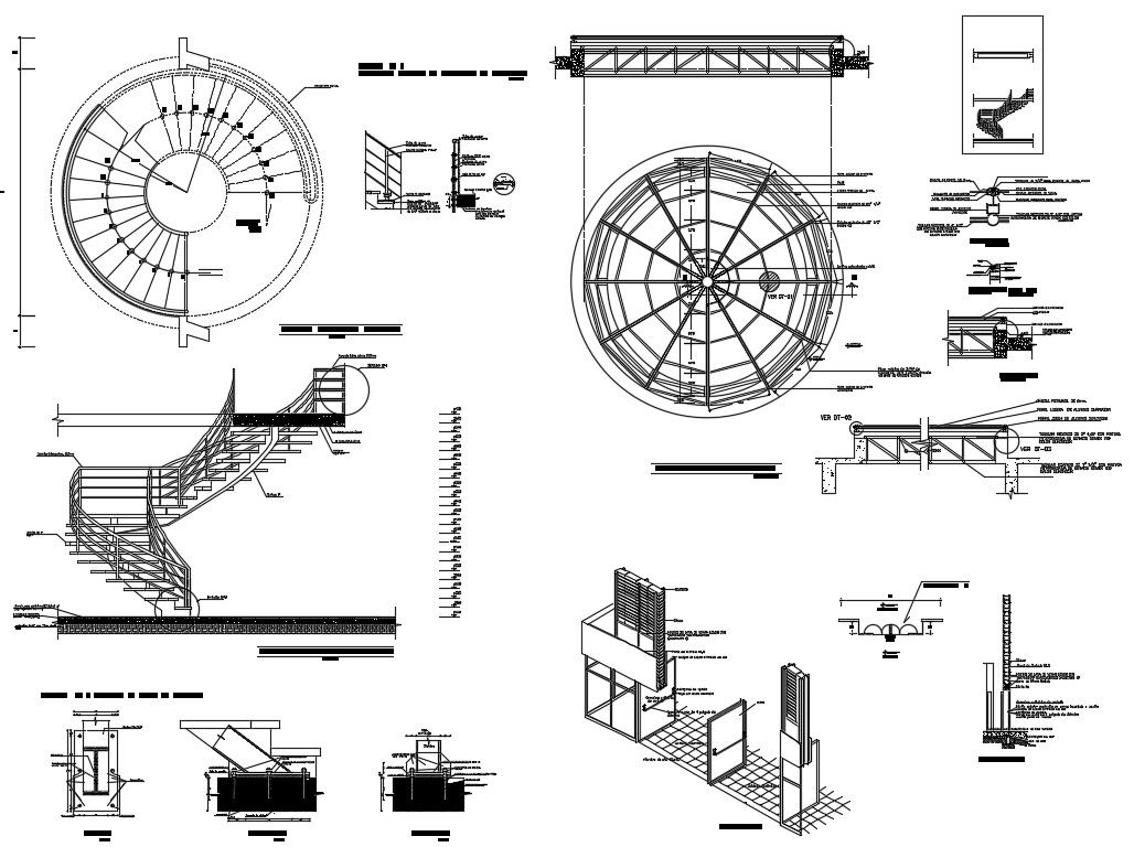 Spiral Stair Plan And Elevation Drawing Download DWG File