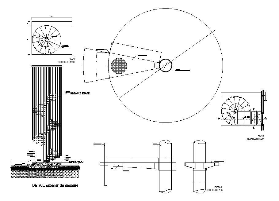 Spiral Staircase Plan And Sectional Elevation Design Download DWG File