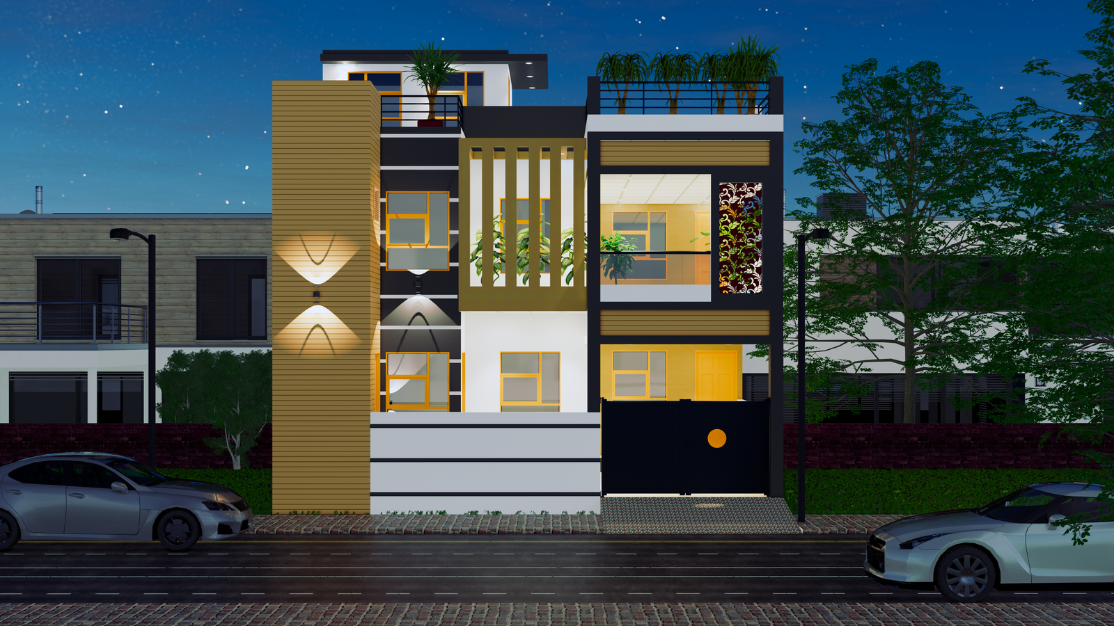 Splendid 3d home elevation design is provided here. Download this drawing Revit file on cadbull.com.