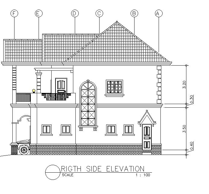 Right Side House Elevation and Section DWG Drawing