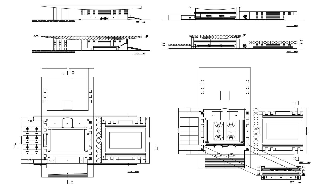 Sport Center Building Facade and Plan Design CAD File