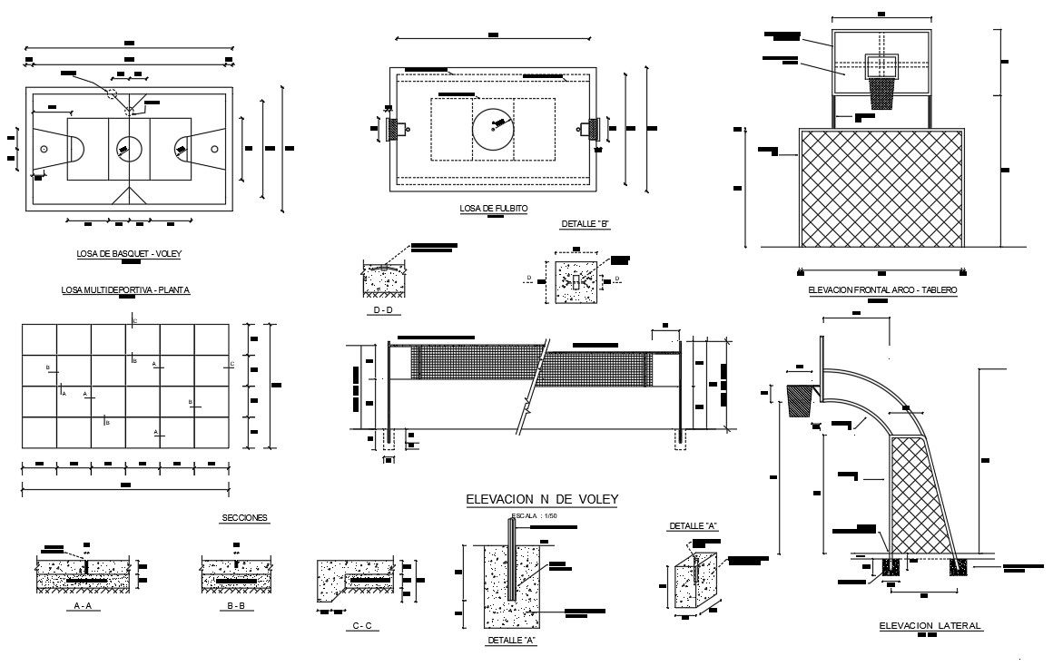 Sport Center Plan Elevation and section For Drawing DWG File