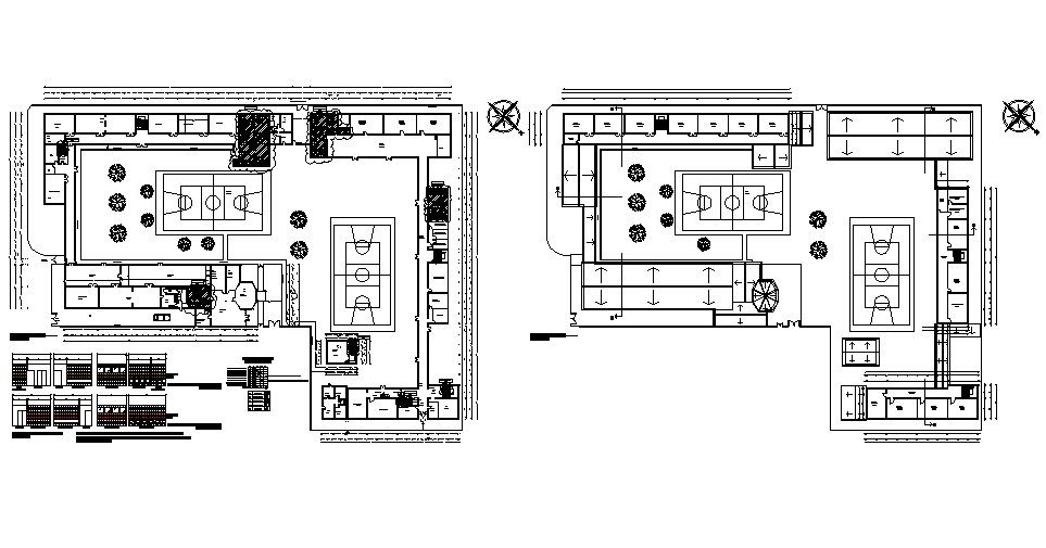 Sports center bathrooms elevation, installation details with distribution plan cad drawing details dwg file
