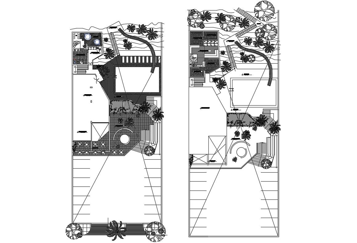 Sports center ground and first floor plan cad drawing details dwg file