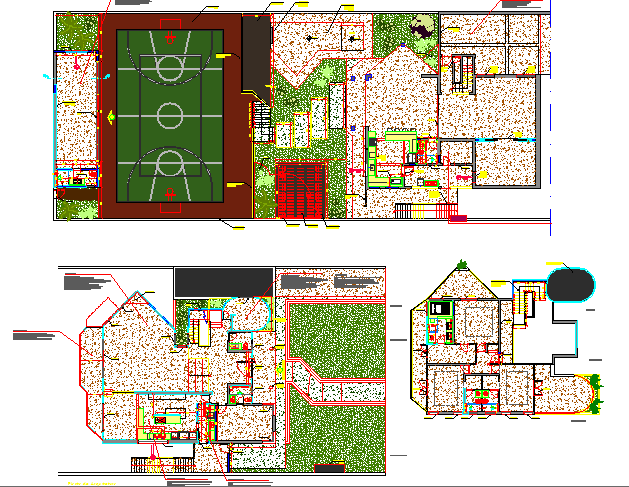 Sports ground landscaping details of urban school dwg file