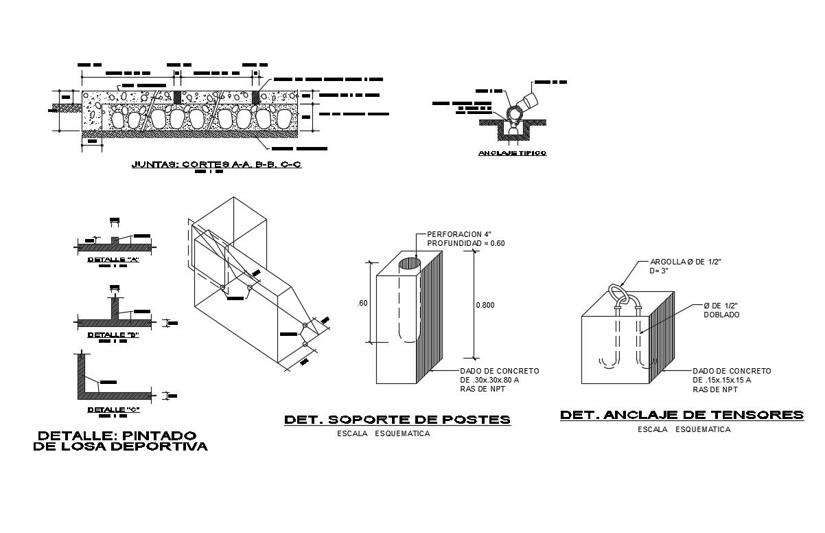 Sports ground posts and landscaping automation details dwg file