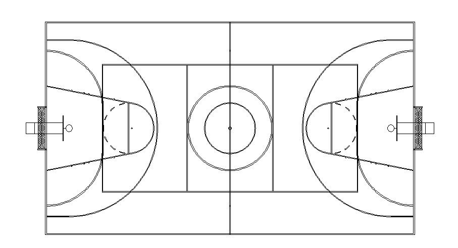 Sports ground top view section plan details dwg file